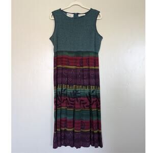 Vintage‎ Karin Stevens Dress Womens 14 Petite Sleeveless Midi Artsy Boho Rayon